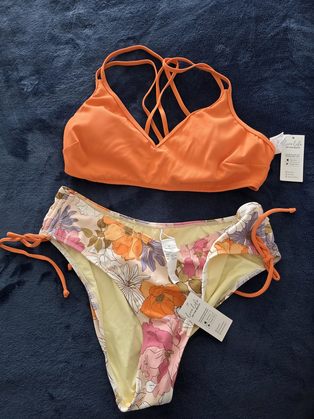Cupshe Orange Floral Tie-Side Bikini Bottoms with Pink and Purple Accents